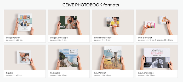 CEWE Photobook formats