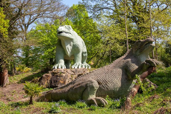 Dinosaur sculptures in Crystal Palace park, London