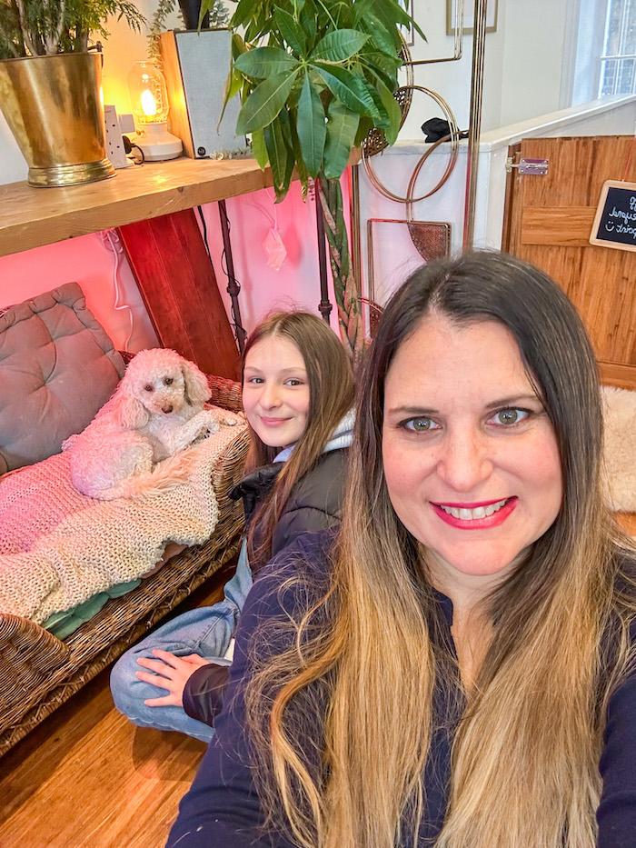 Selfie of Bella and I with a lovely dog at King's Dog Daycare & Cafe - 