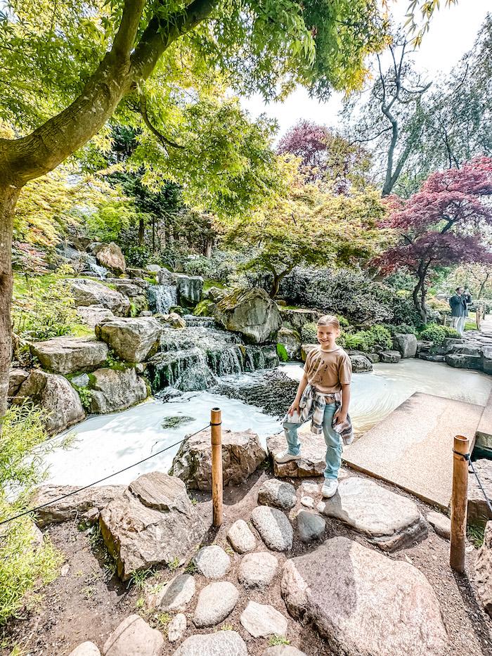 Kyoto Garden - Sienna in front of the Waterfalls