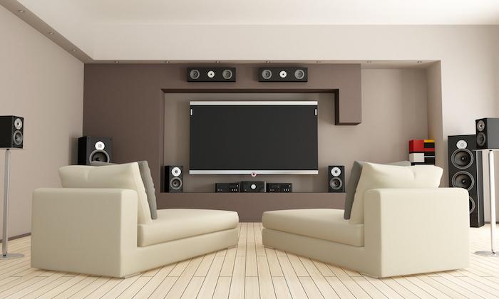 Elegant living room with home theatre system - rendering