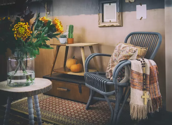 cozy autumn interior with lounge chair