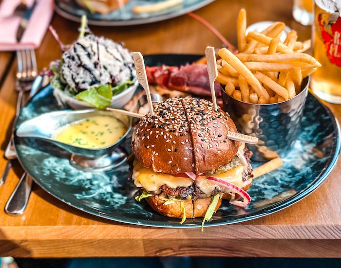 Burger & Lobster - Shared Plate for Adults with Burger, lobster and chips 