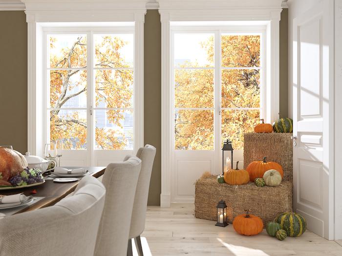 cozy nordic kitchen in an apartment. thanksgiving and fall concept. 3D rendering
