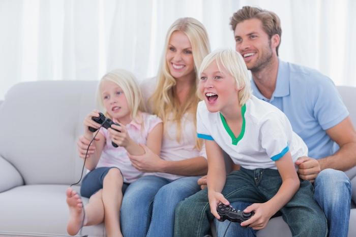 Family playing video games