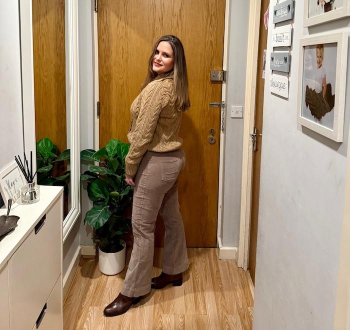 Cotton Traders Mocha Slim Flare Stretch Cord Trousers