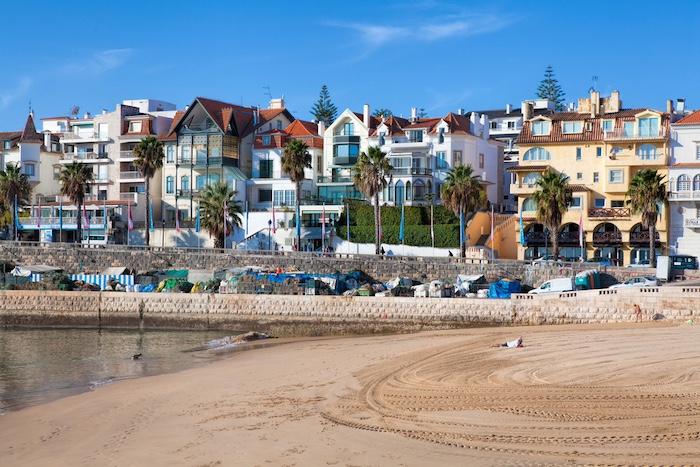CASCAIS, PORTUGAL - SEPTEMBER. View of a beach in the touristic village