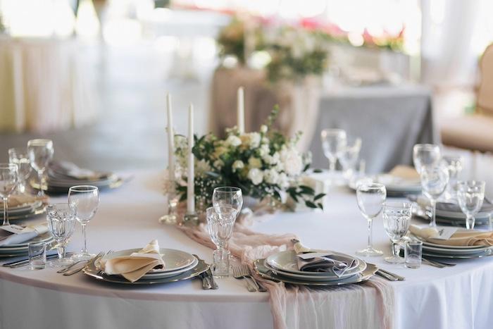Table set up with flower arrangement for a celebration party