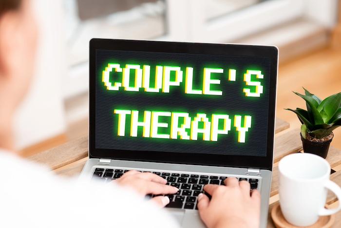 Virtual Marriage Counseling.How Online Therapy for Couples Works. Sign Couple'S Therapy, Concept meaning treat relationship distress for individuals and couples Online.