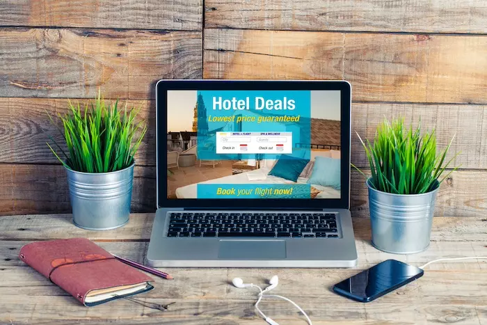 Hotel booking website template in a laptop screen