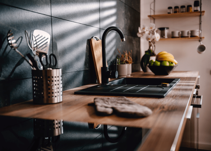 Modern Black Kitchen with Sink and Faucet