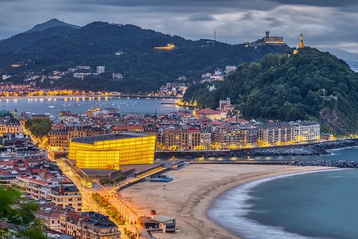 San Sebastian in northern Spain with the iconic Kursaal at dusk