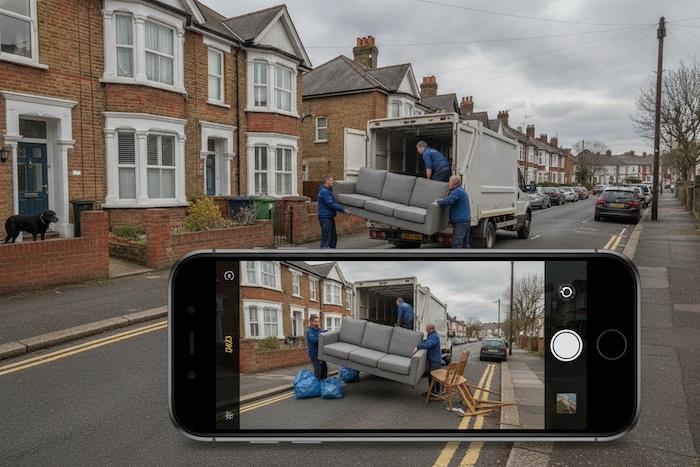 Photographing a rubbish removal van and number plate